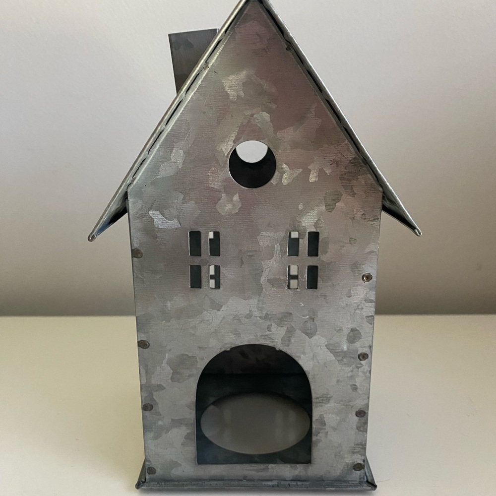 Pottery Barn Gray Galvanized Decorative House Lantern Christmas Village NEW - Picture 2 of 7
